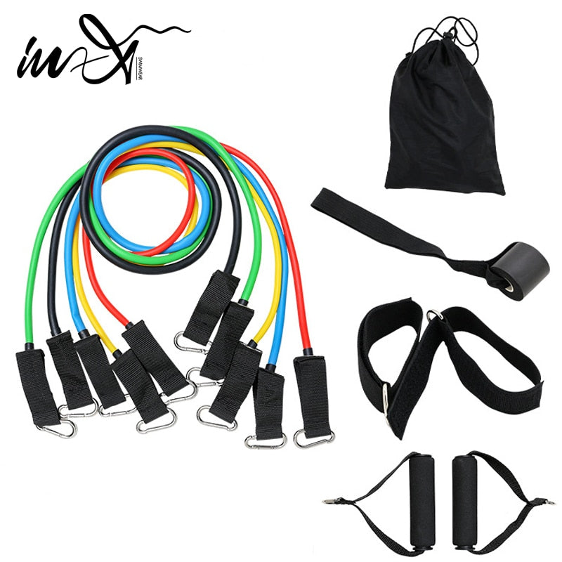 11pcs/set Resistance Bands Pull Rope Fitness Exercises Fitness Rubber Tubes Band Stretch Training Home Gym Workout Elastic Pedal