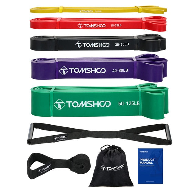 TOMSHOO Pull Up Assist Bands Set Resistance Loop Bands Powerlifting Exercise Stretch Bands with Door Anchor and Handles